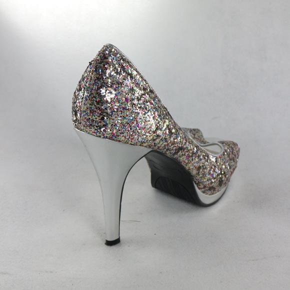 Rampage Gracee Multispark Glittery Peep Toe Heels - Picture 3 of 8